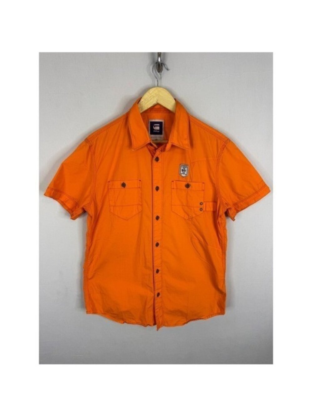 G-Star Raw Mens Work Lamond Shirt S/S Orange Button Down Large 311210032